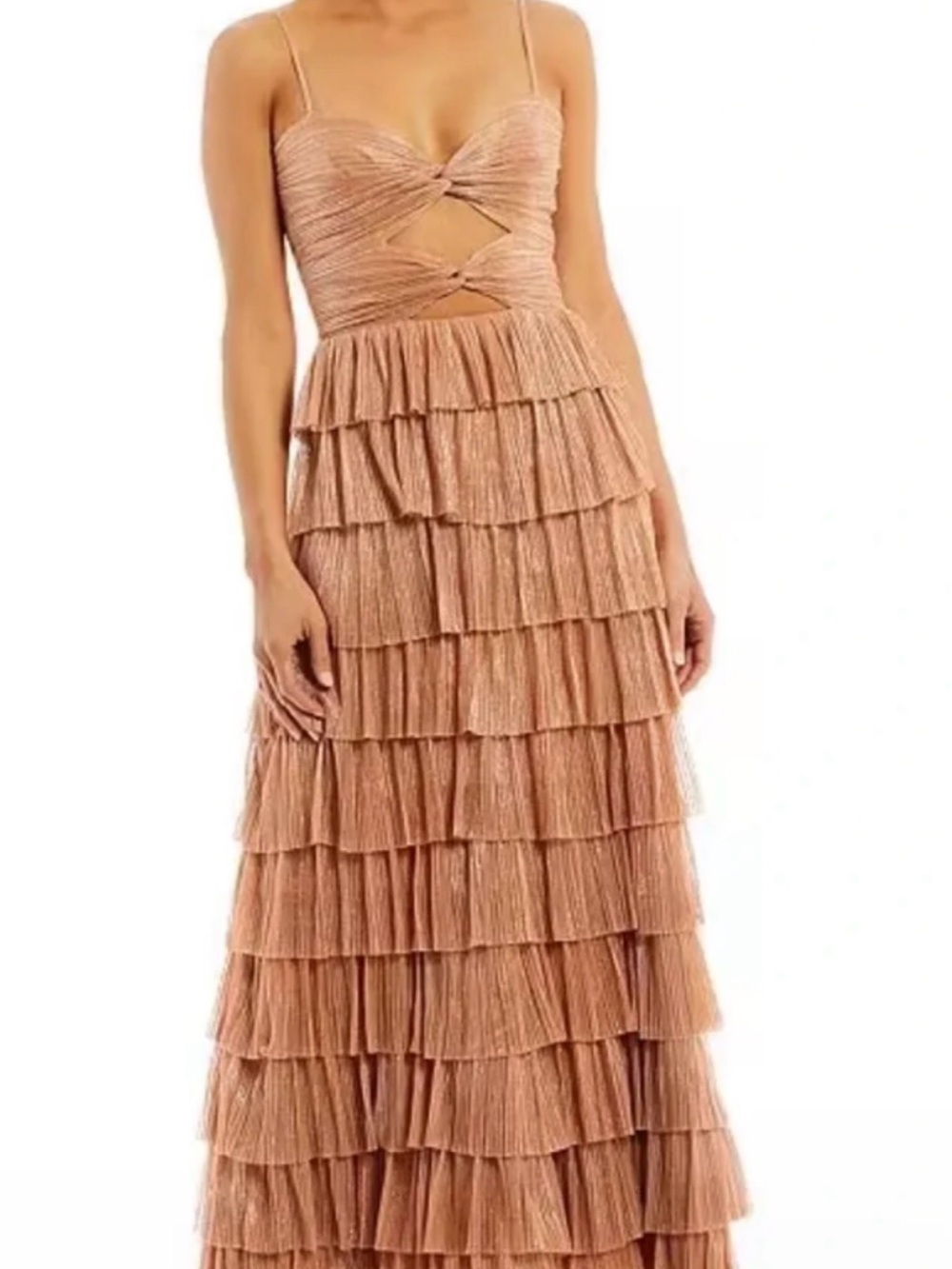 Gianni Bini Rose Gold Tiered Ruffle Maxi Dress